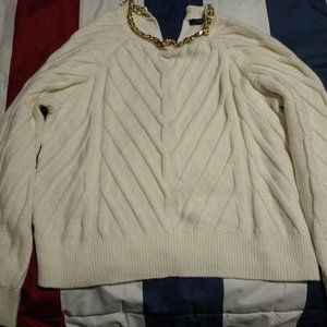 Women's Marc New York Pullover Sweater Metal Chain Trim Ivory